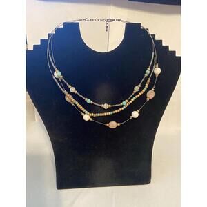 Necklace  Vintage Turquoise Tan White And Clear Beads.